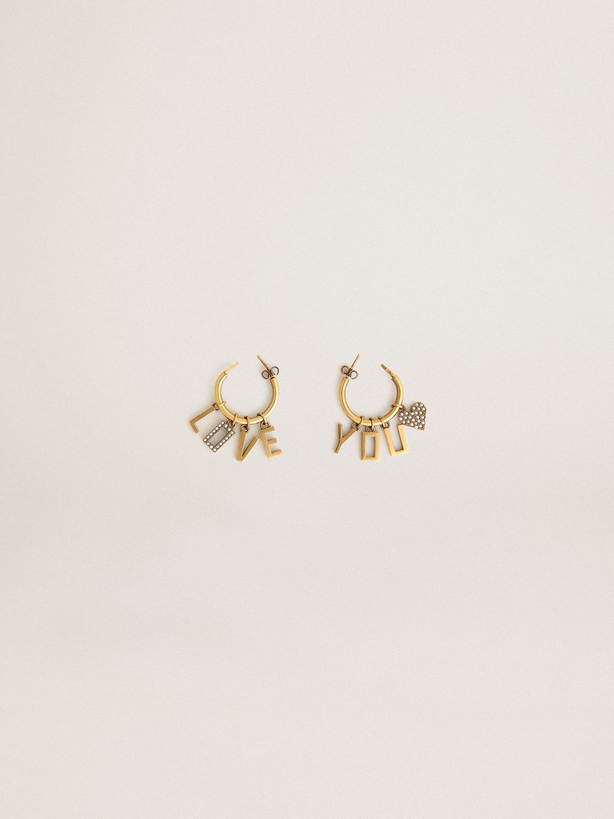 Golden Goose - Hoop earrings with drop Love You lettering and crystals in 