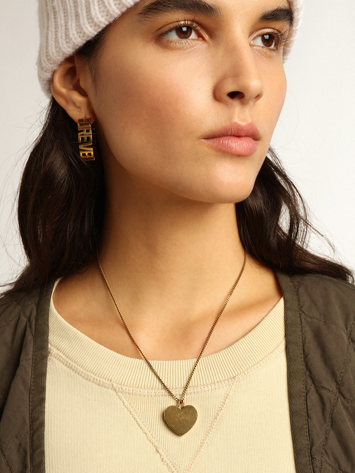 Golden Goose - Brincos de argola na cor ouro velho com escrita Forever For You in