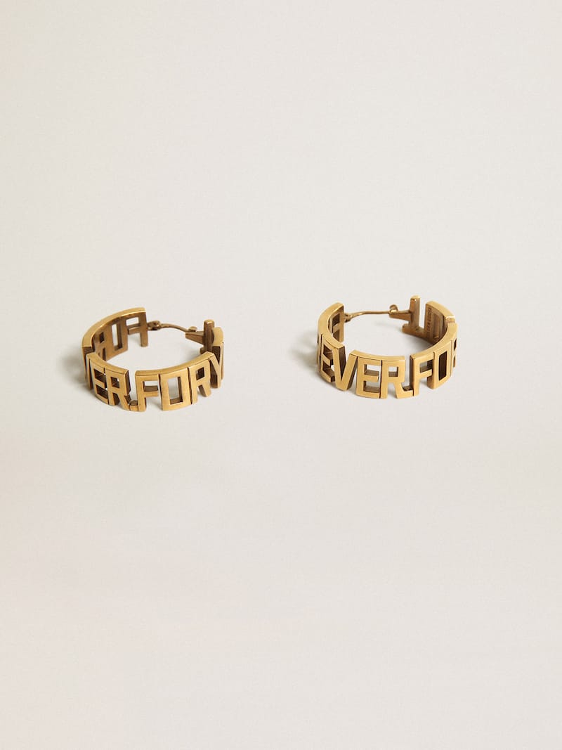 Hoop earrings in antique gold color with Forever For You lettering