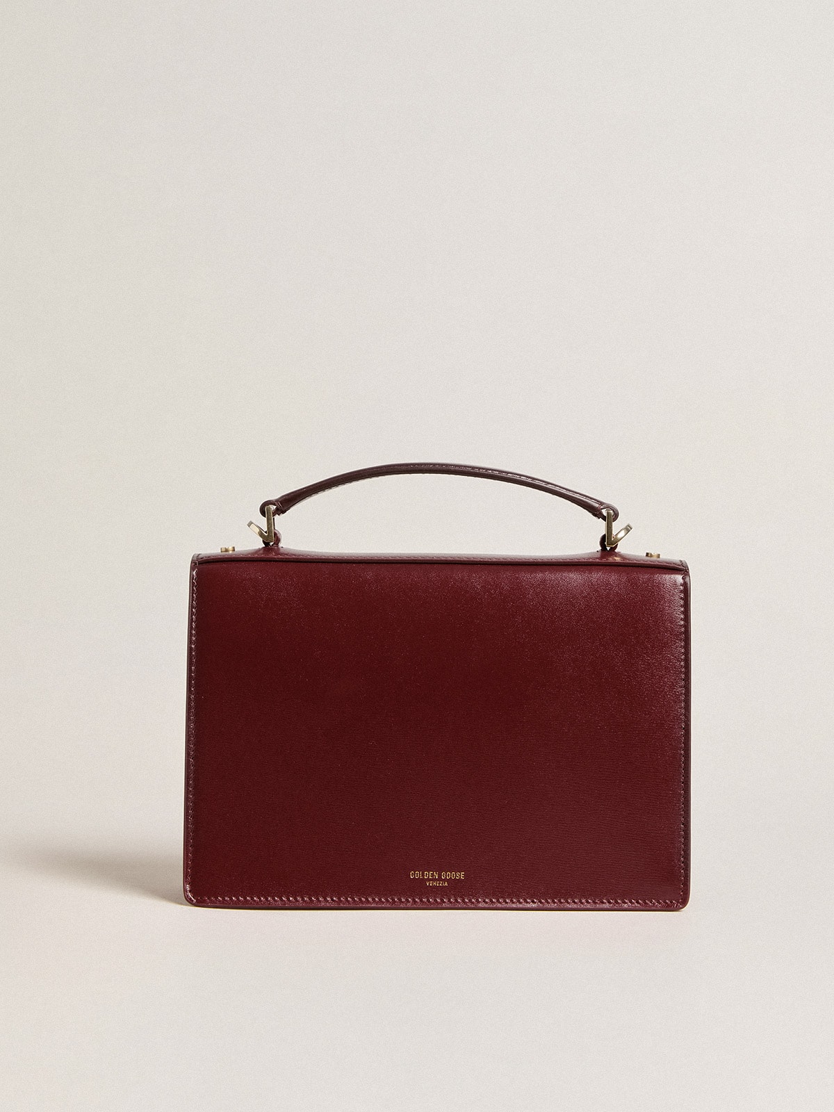 Golden Goose - Venezia Bag in burgundy boarded leather with gold details in 