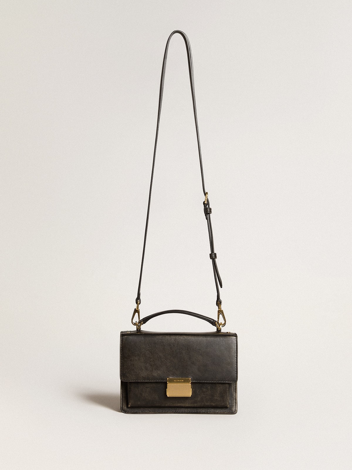 Golden Goose - Venezia Bag in pelle distressed di colore nero e dettagli oro in 