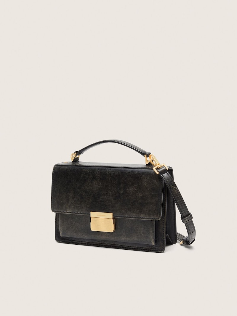 Golden Goose - Venezia Bag in black distressed leather with gold details in 
