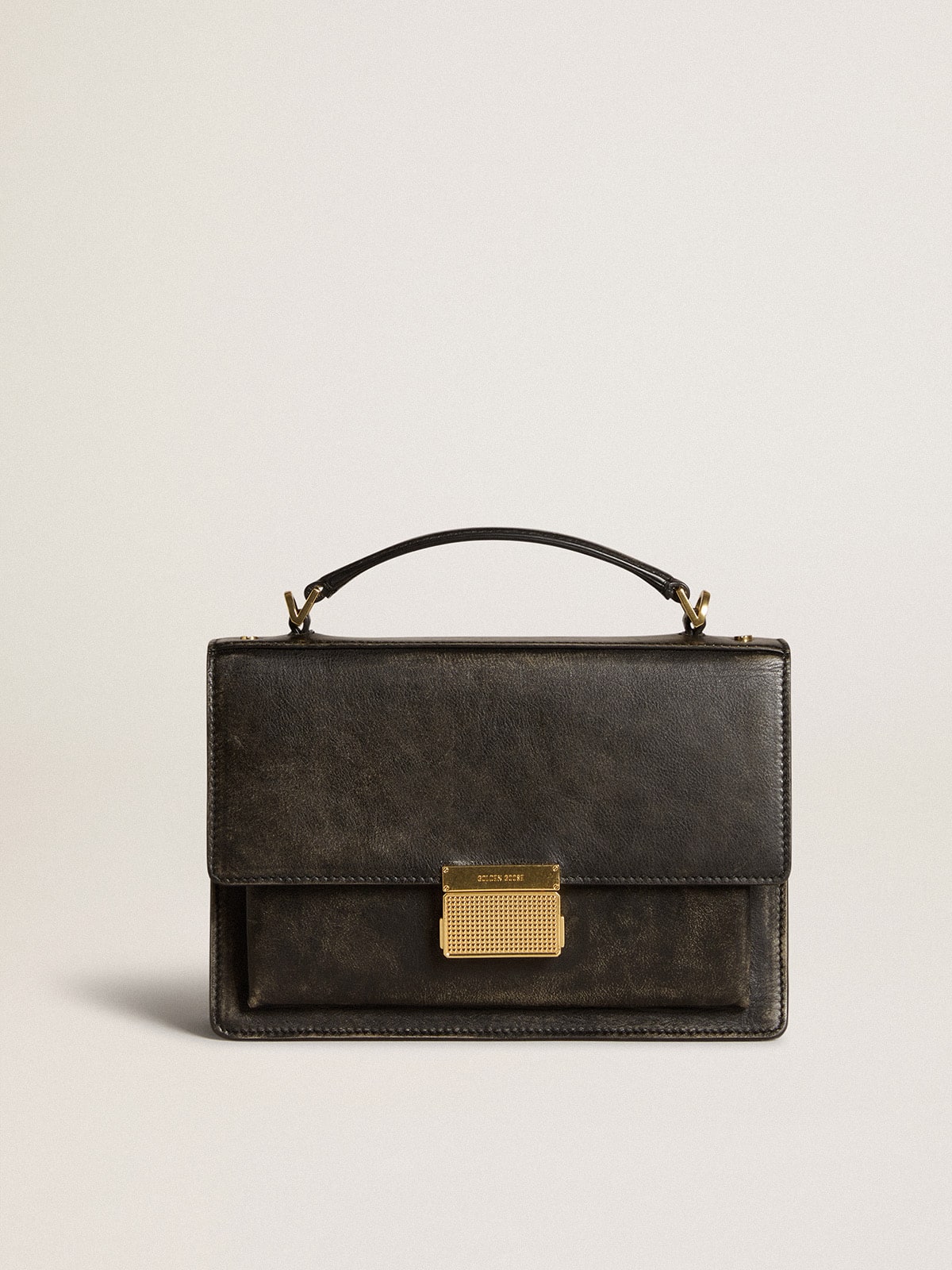 Golden Goose - Schwarze Venezia Bag aus Distressed-Leder mit goldfarbenen Details in 