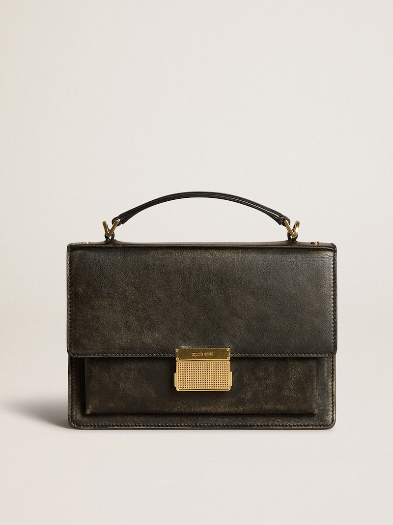 Venezia Bag in black distressed leather with gold details