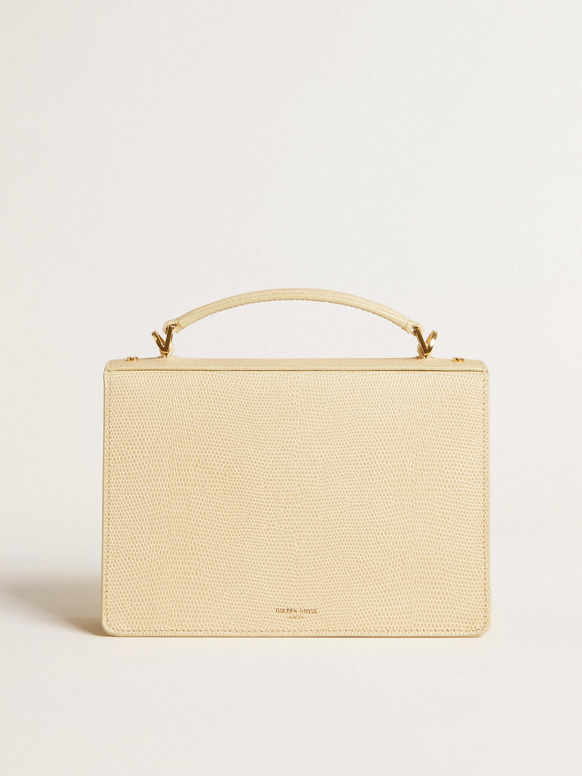 Golden Goose - Venezia Bag in beige python-print leather with gold details in 
