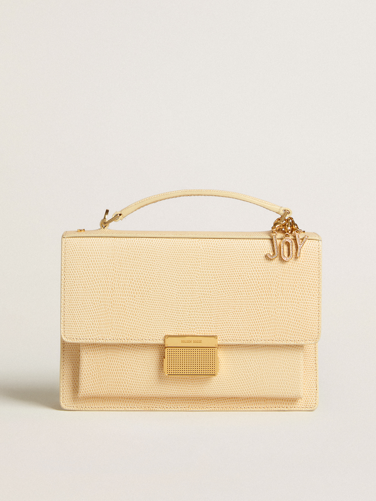 Golden Goose - Venezia Bag in beige python-print leather with gold details in