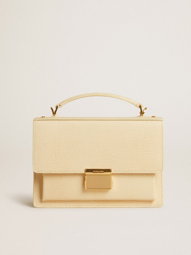 Venezia Bag in beige python-print leather with gold details