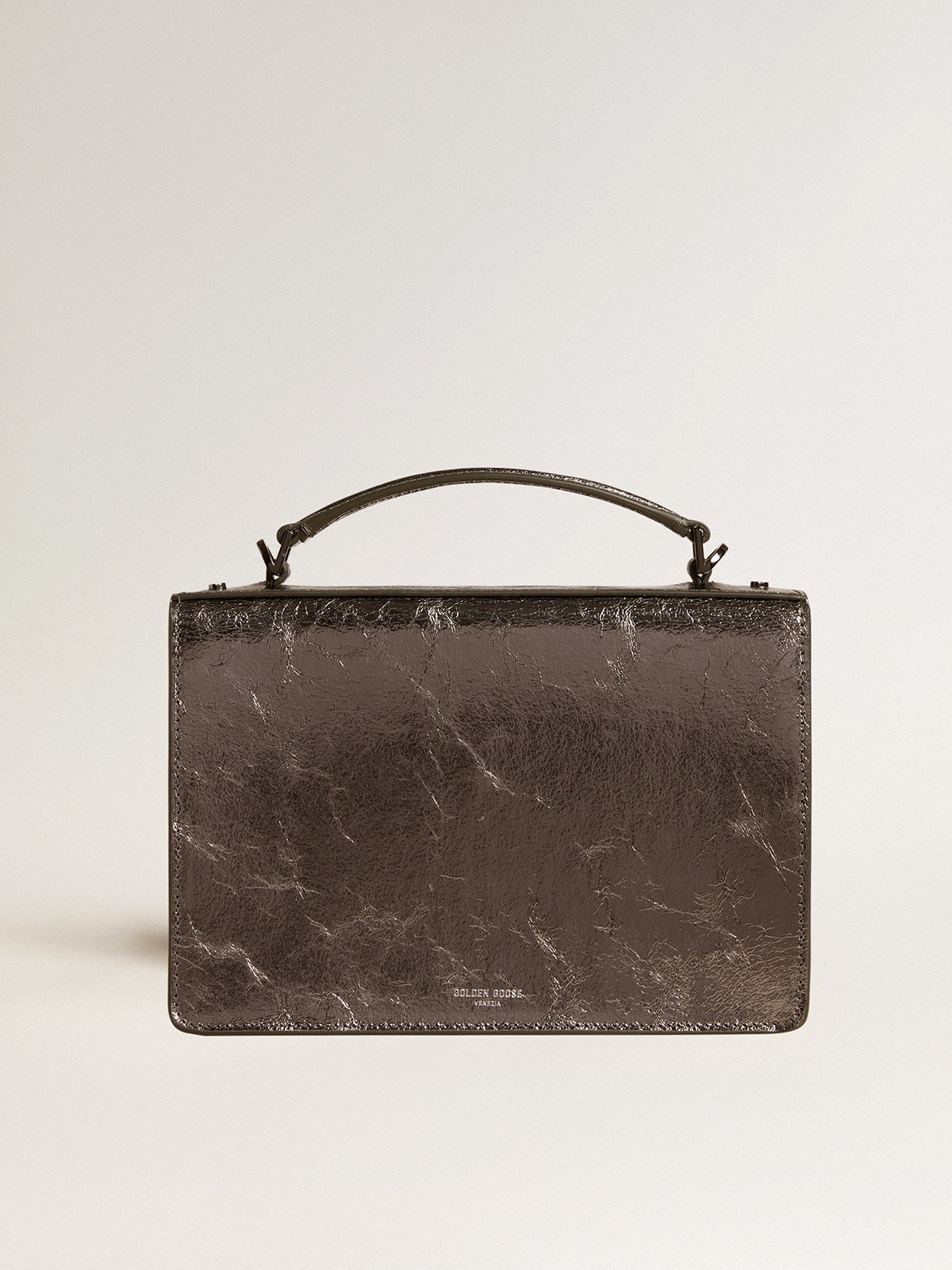 Golden Goose - Venezia Bag in anthracite-gray metallic leather with black details in 