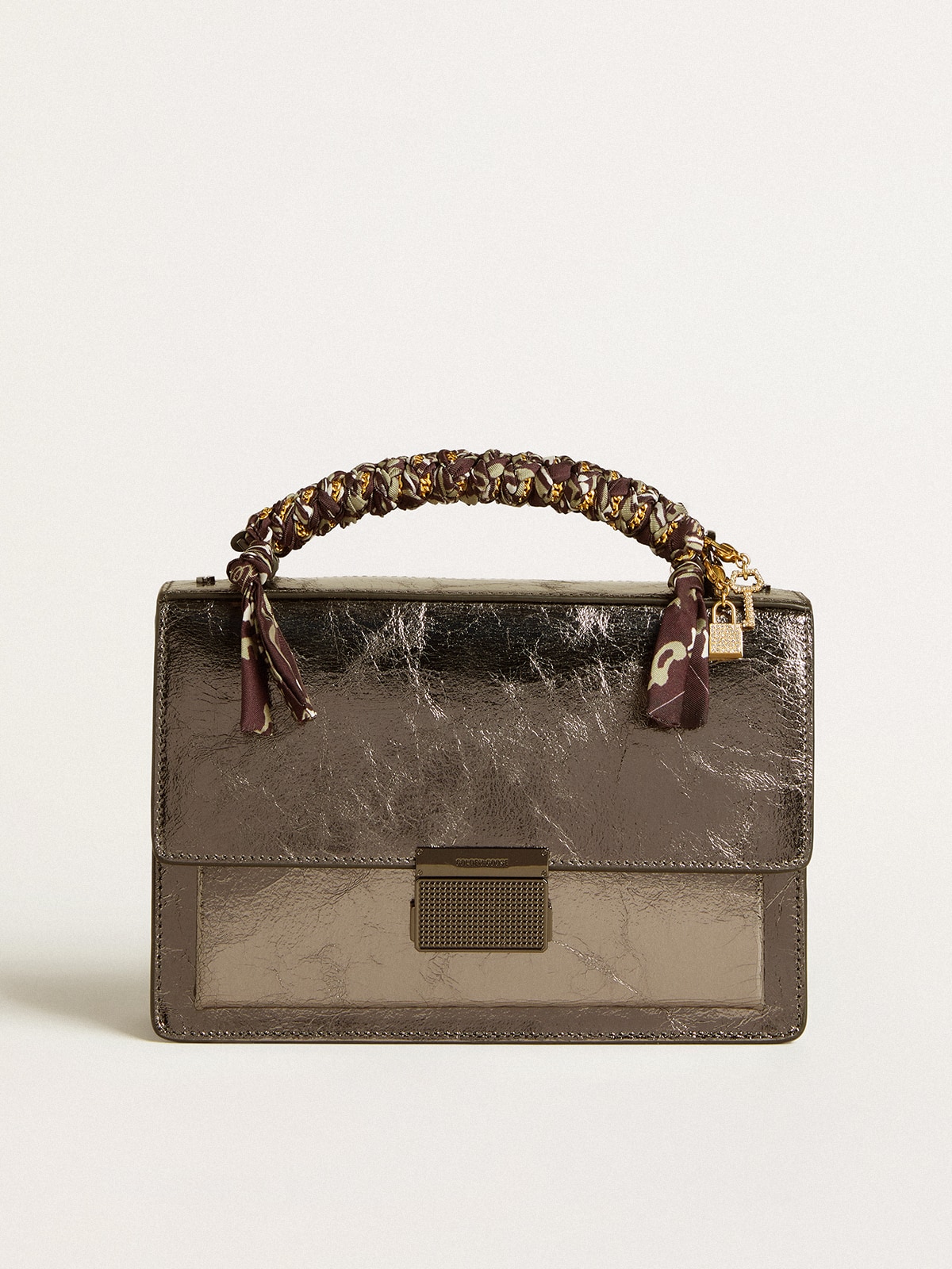 Golden Goose - Venezia Bag en piel laminada de color gris antracita con detalles negros in 