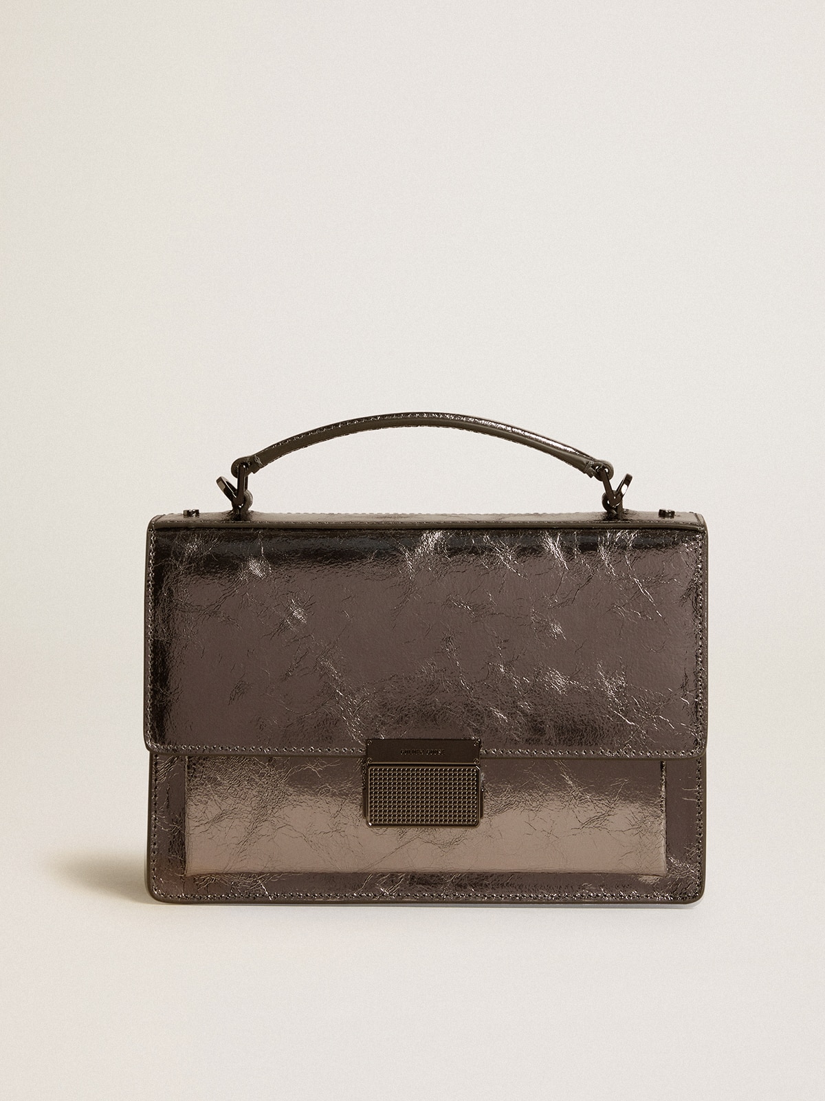 Golden Goose - Venezia Bag en piel laminada de color gris antracita con detalles negros in 