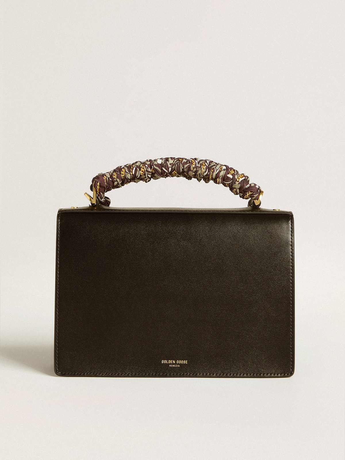 Golden Goose - Venezia Bag in pelle palmellato nera personalizzata con foulard multicolor in 