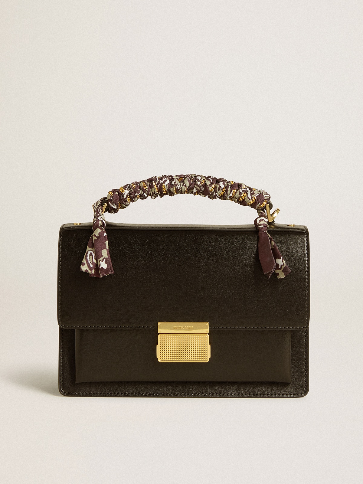 Golden Goose - Venezia Bag in pelle palmellato nera personalizzata con foulard multicolor in 