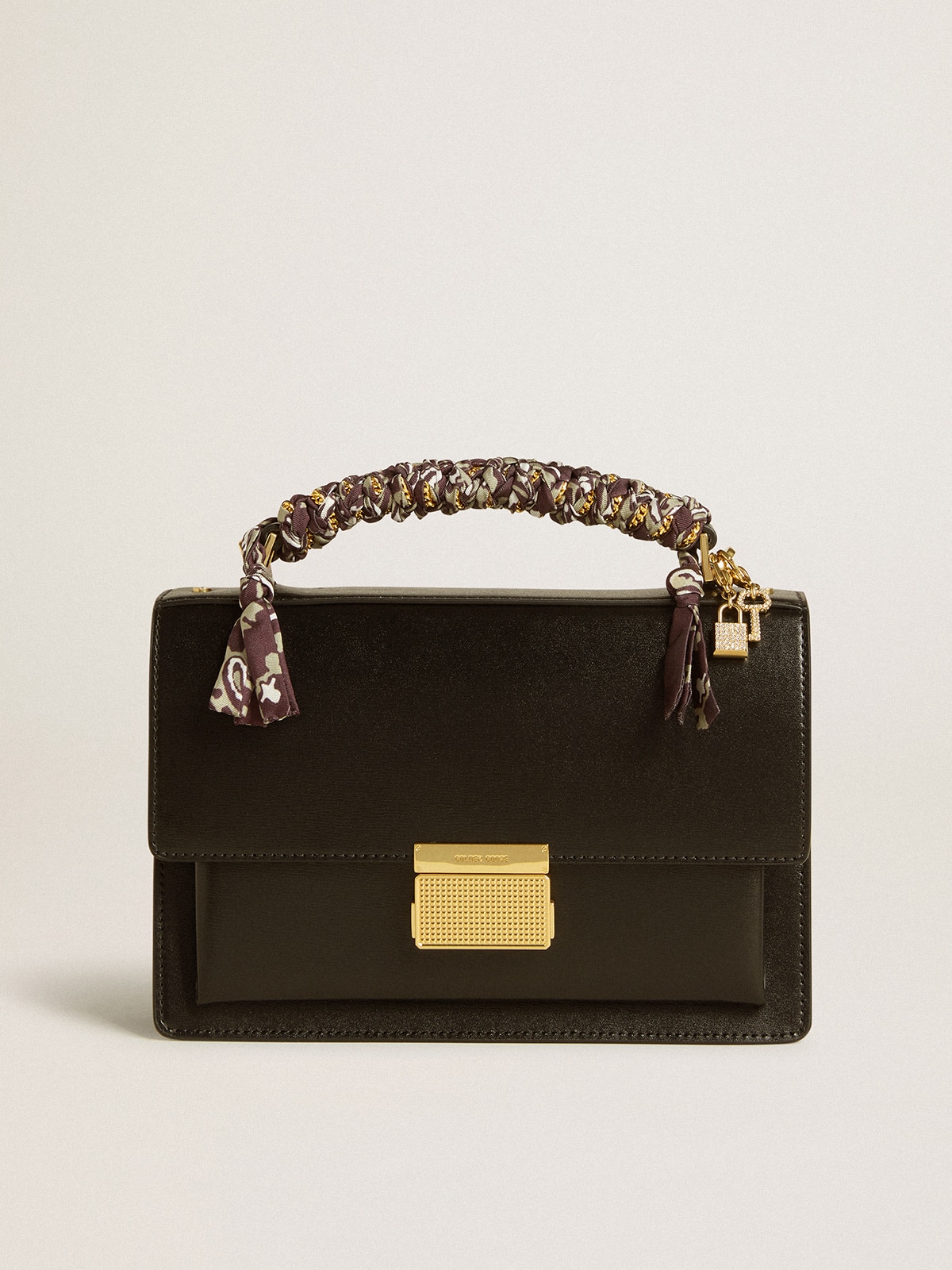 Golden Goose - Venezia Bag in pelle palmellato nera personalizzata con foulard e doppio charm in 