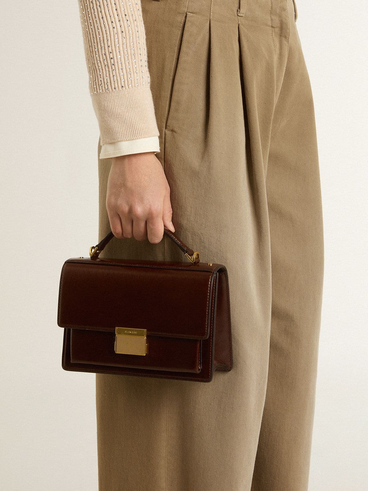 Golden Goose - Venezia Bag in dark brown laminated leather with gold details  in 
