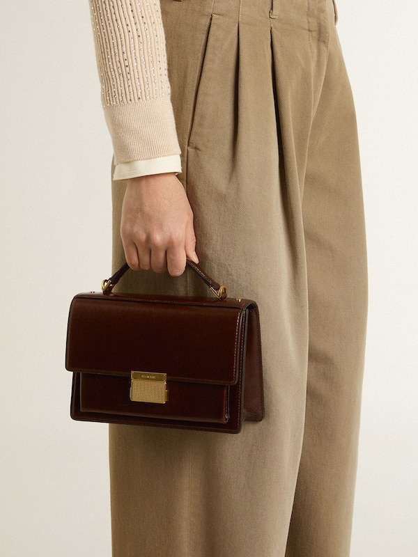 Golden Goose - Venezia Bag in dark brown laminated leather with gold details  in 