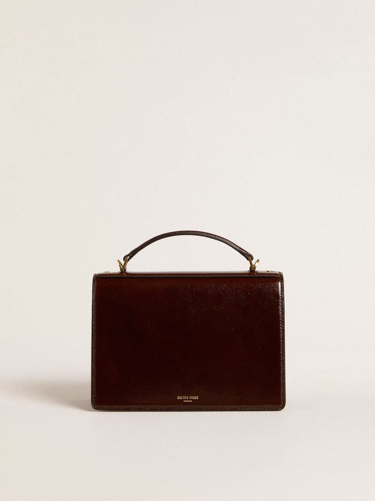 Golden Goose - Venezia Bag in dark brown laminated leather with gold details  in 