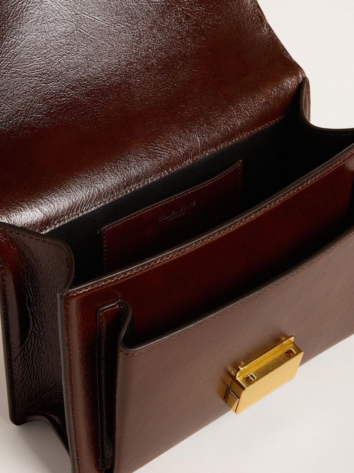 Golden Goose - Venezia Bag in dark brown laminated leather with gold details  in 
