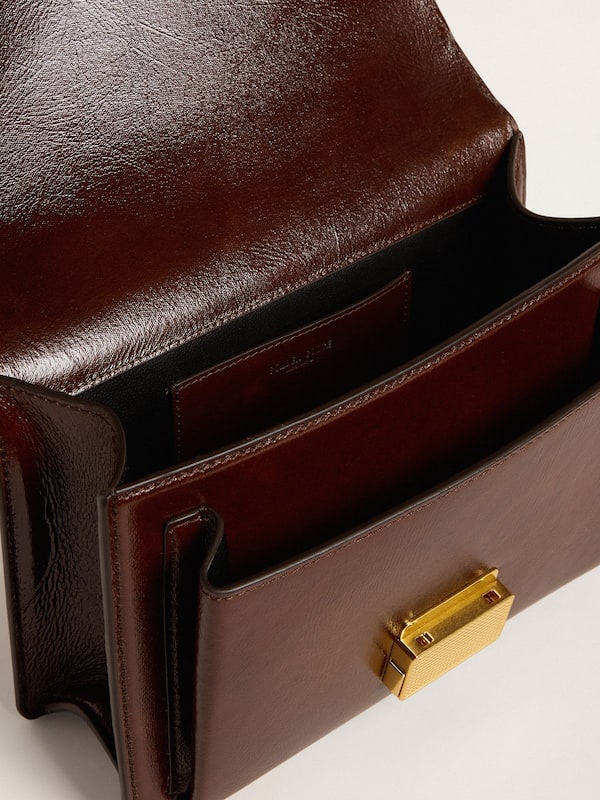 Golden Goose - Venezia Bag in dark brown laminated leather with gold details  in 