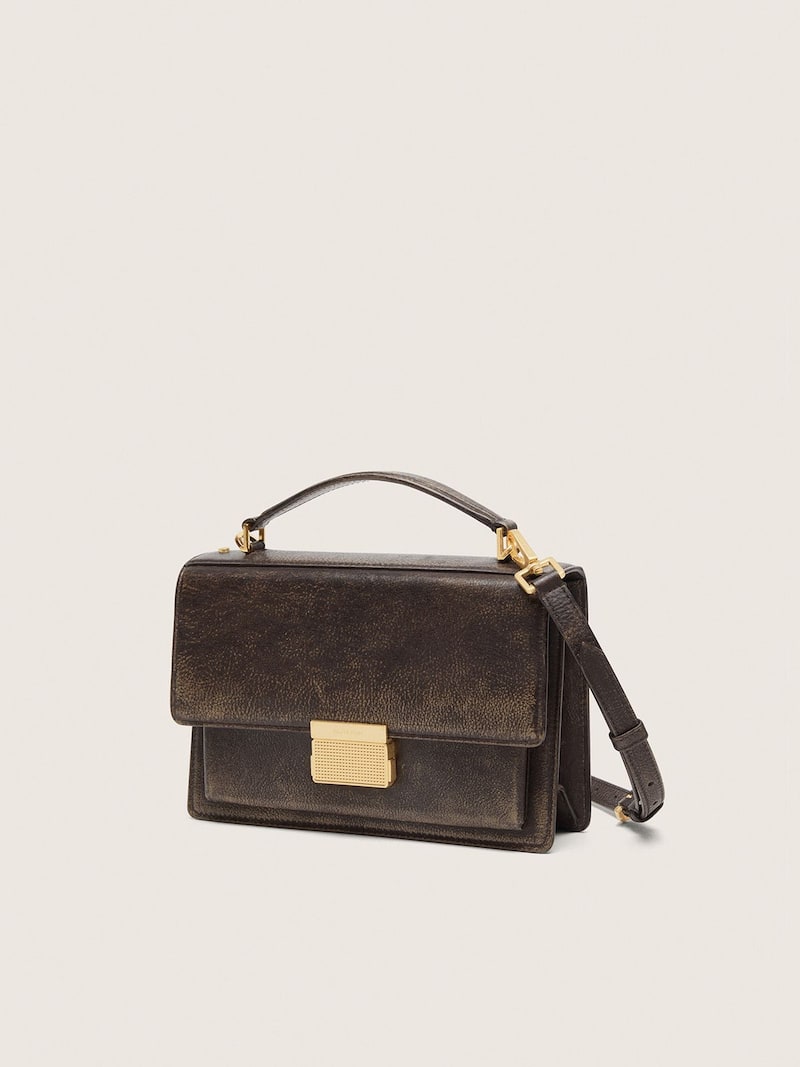 Golden Goose - Venezia Bag in vintage dark brown embossed leather with gold details in 