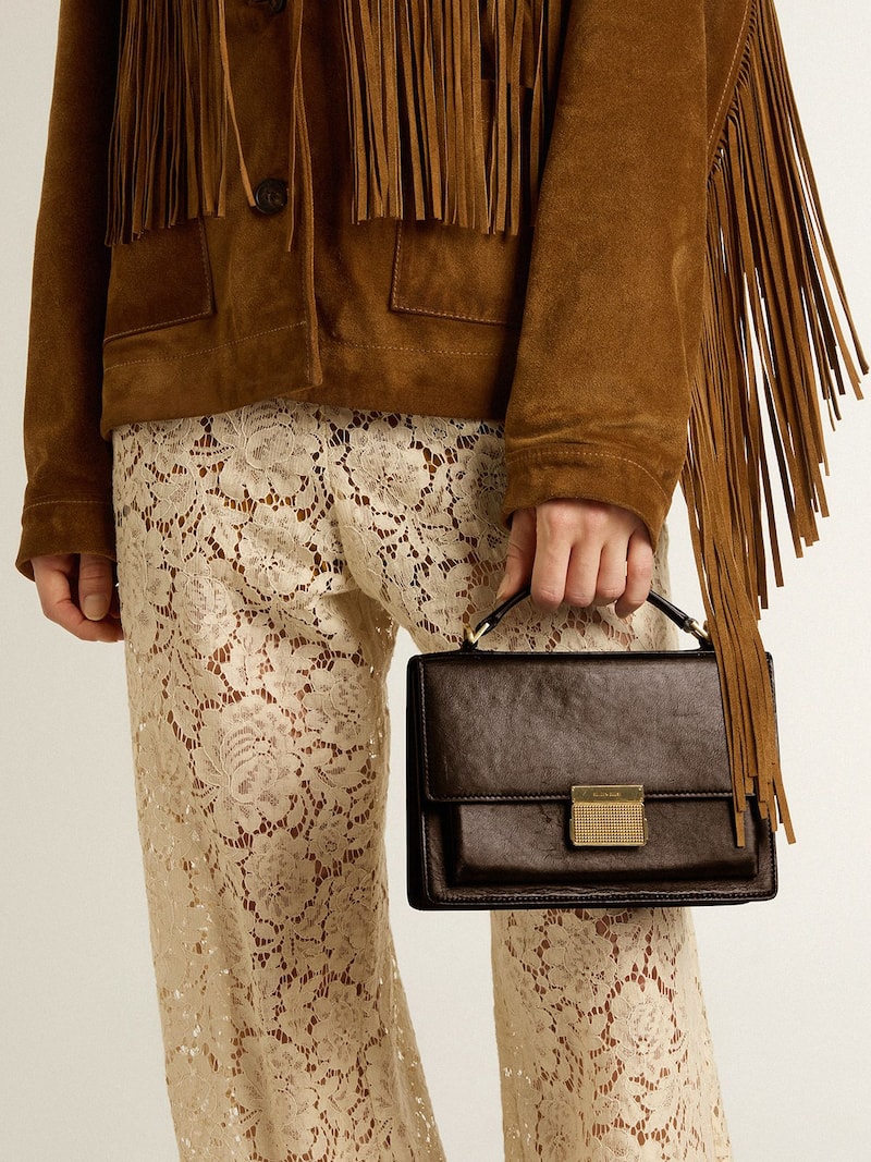 Golden Goose - Venezia Bag in vintage dark brown embossed leather with gold details in 