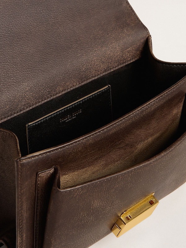 Golden Goose - Venezia Bag in vintage dark brown embossed leather with gold details  in 
