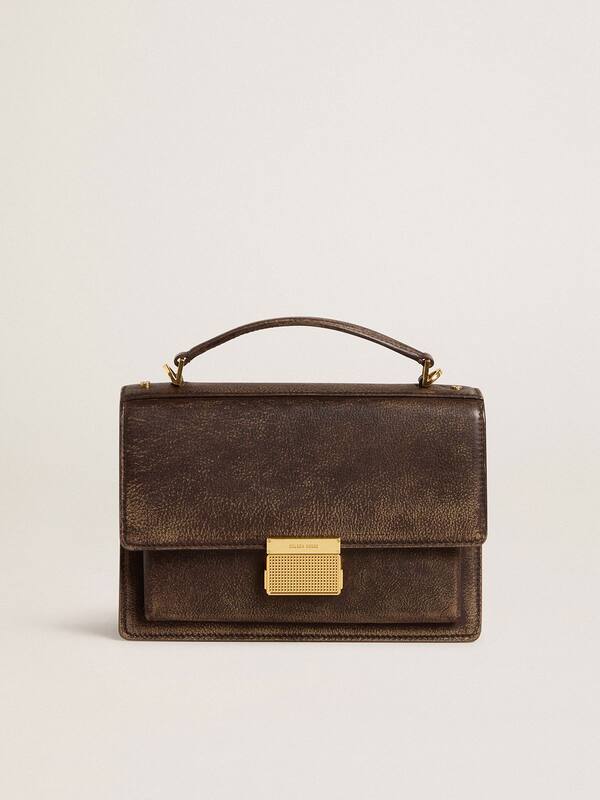 Golden Goose - Venezia Bag in vintage dark brown embossed leather with gold details  in 
