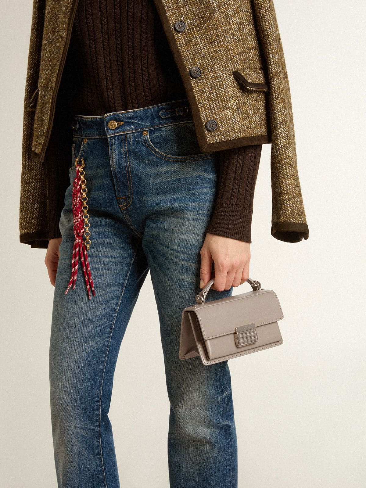 Golden Goose - Small Venezia Bag in beige boarded leather with gold details in 