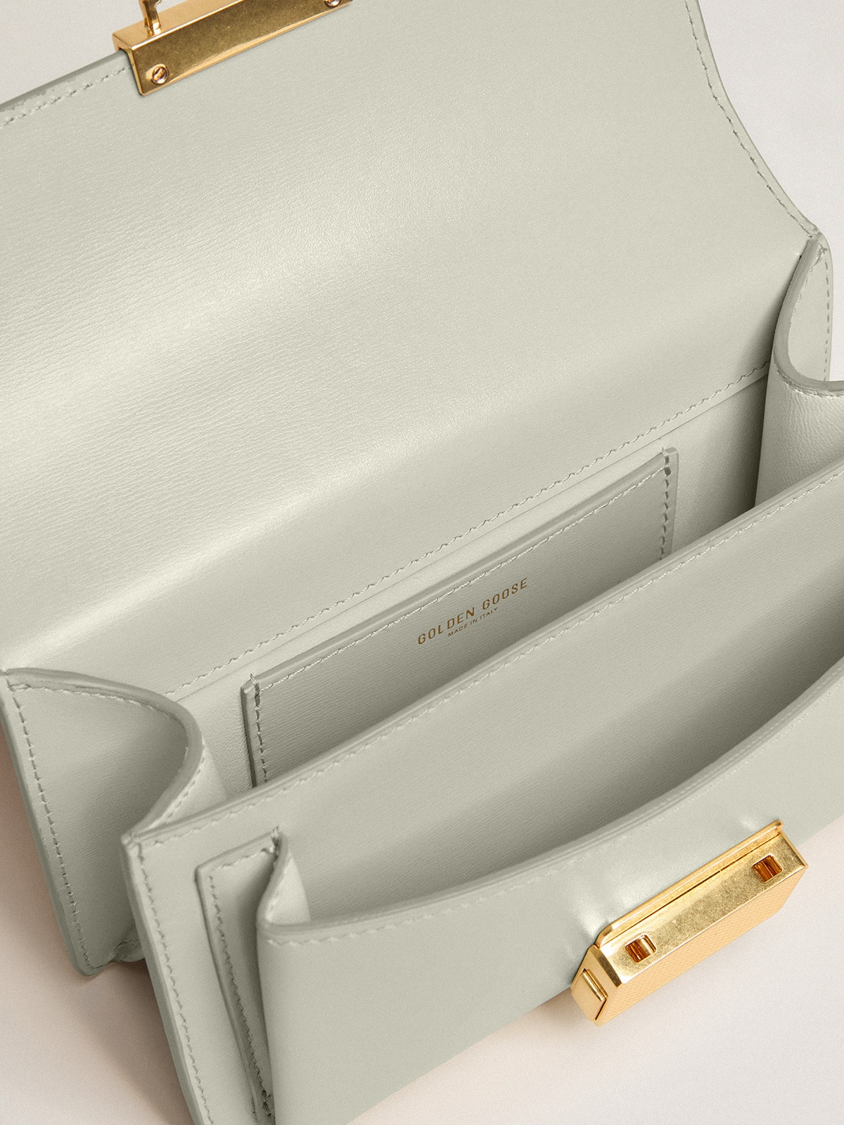 Golden Goose - Small Venezia Bag in mineral-gray boarded leather with gold details in 