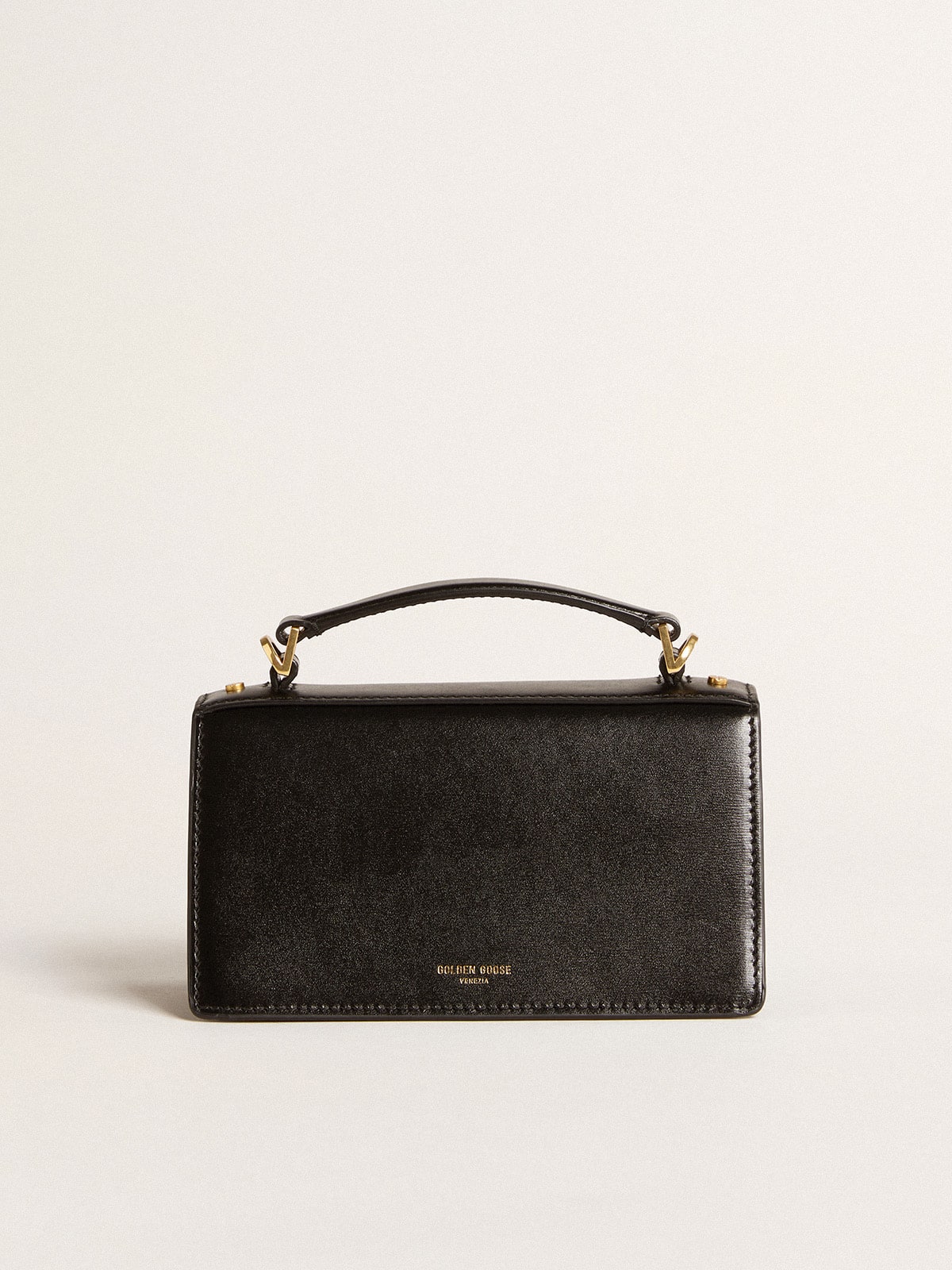 トートバッグ Golden Goose VENEZIA SMALL BAG Small Venezia Bag in black boarded leather with gold details