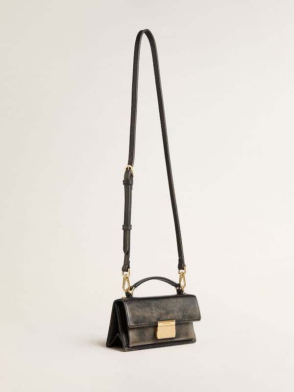 Golden Goose - Small Venezia Bag in black distressed leather with gold details in 