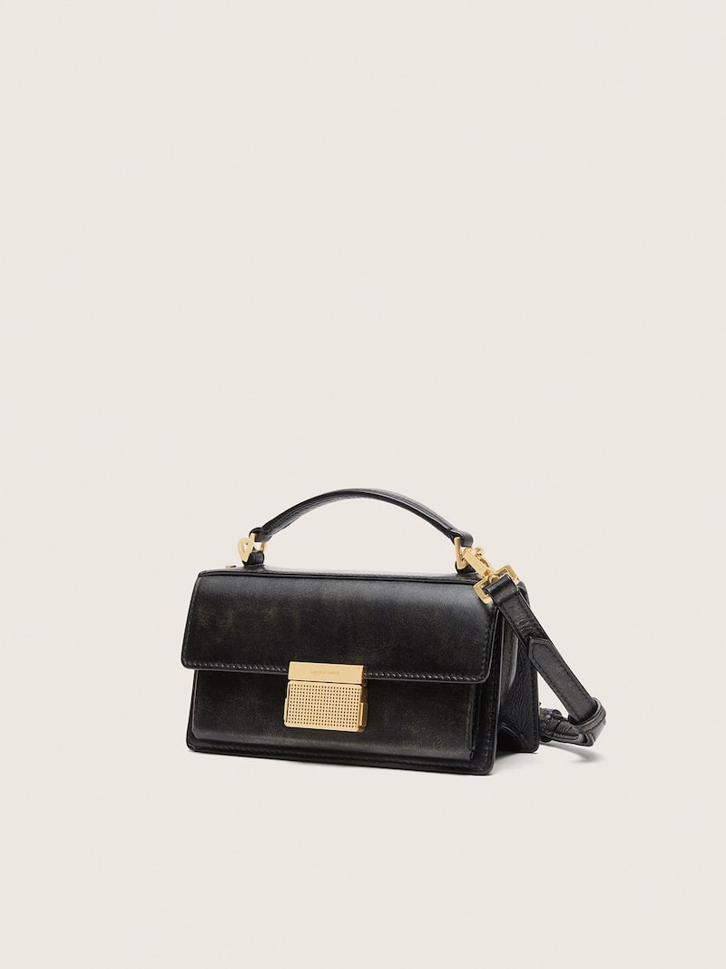 Golden Goose - Small Venezia Bag in black distressed leather with gold details in 