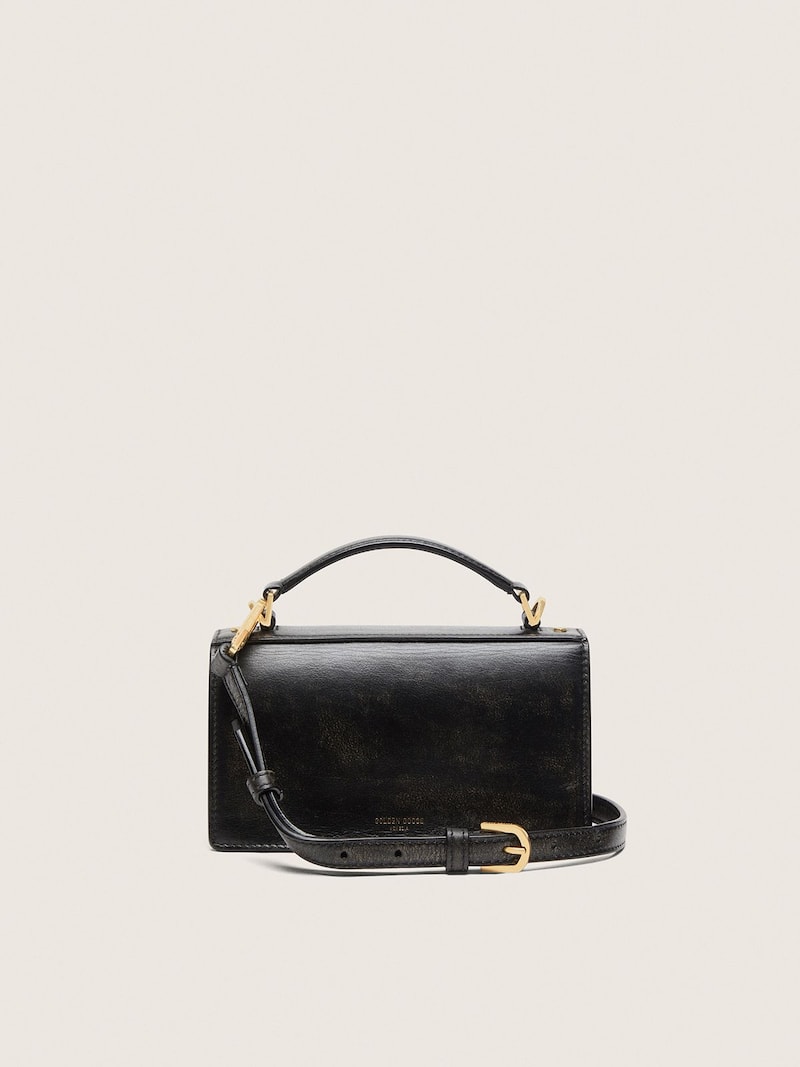 Golden Goose - Small Venezia Bag in black distressed leather with gold details in 