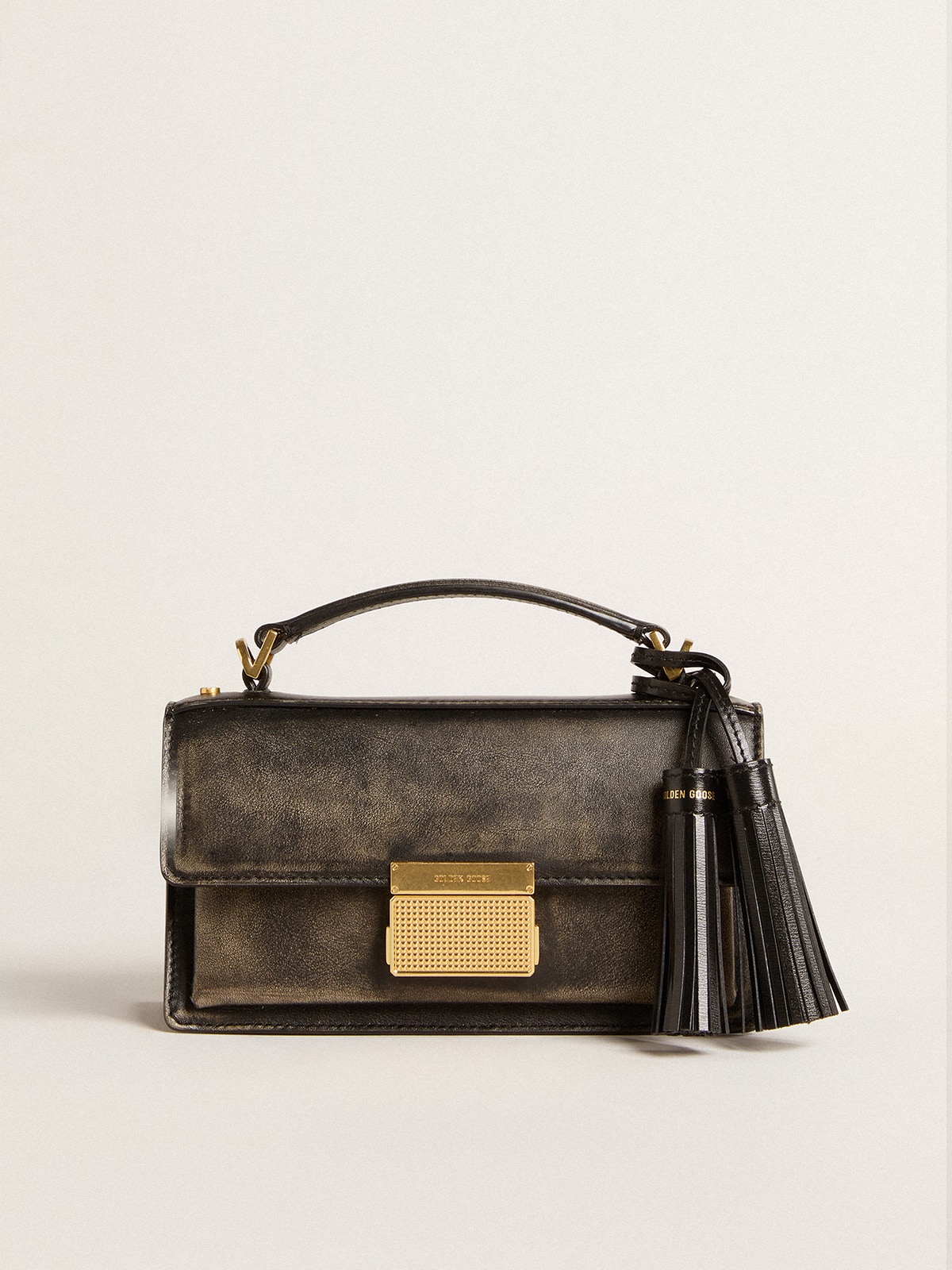 Small Venezia Bag in black distressed leather with gold details Golden Goose