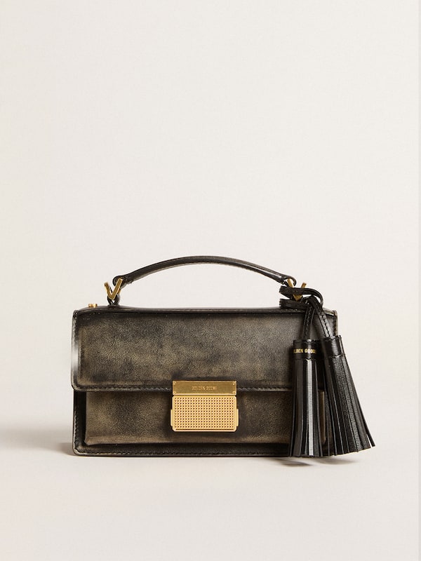 Golden Goose - Small Venezia Bag in black distressed leather with gold details in 