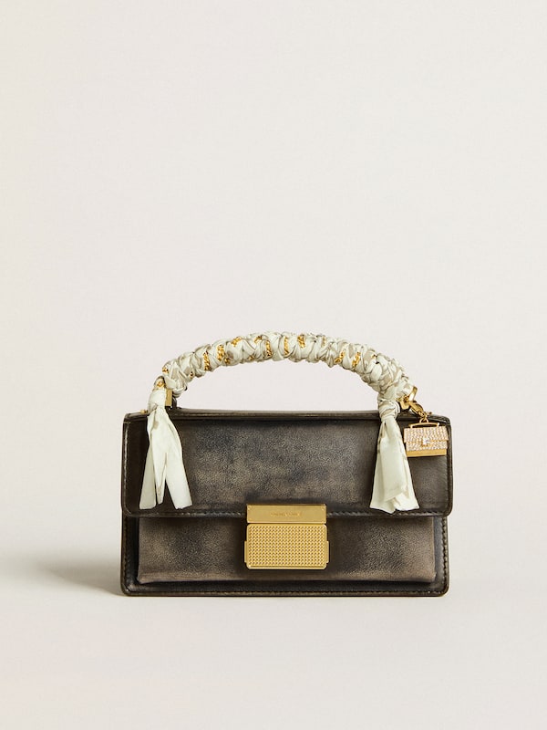 Golden Goose - Small Venezia Bag in black distressed leather with gold details in 