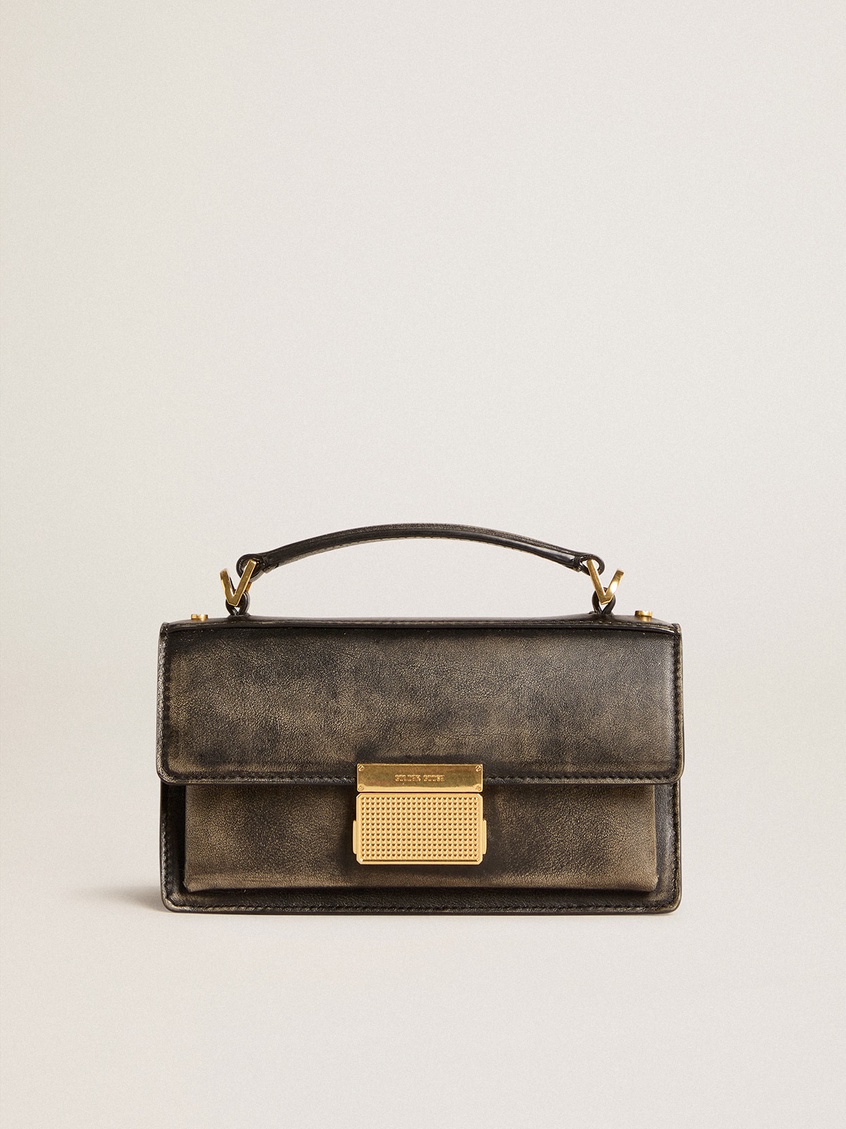 Small Venezia Bag in black distressed leather with gold details Golden Goose