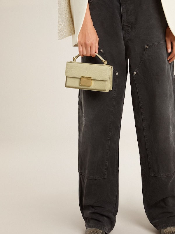 Golden Goose - Small Venezia Bag in light green python-print leather with gold details in 