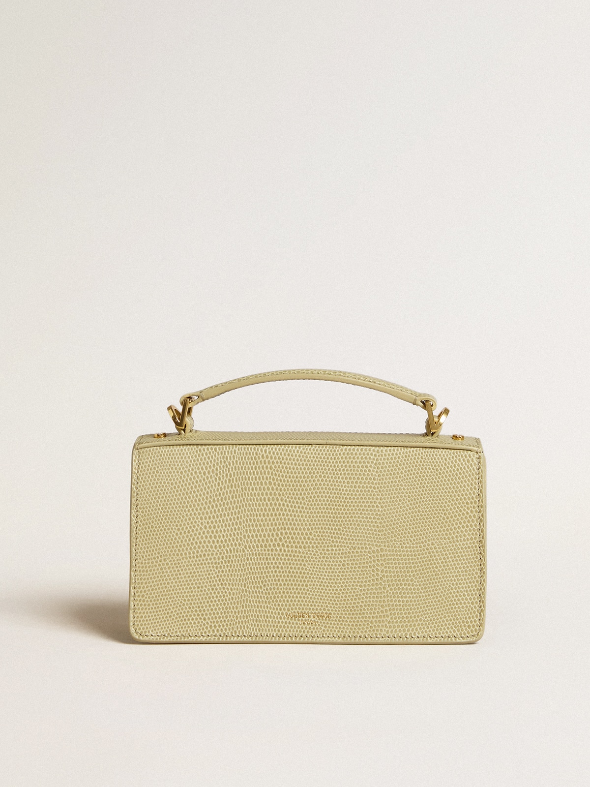 Golden Goose - Venezia Bag pequeño en piel verde claro trabajada con motivo pitón y detalles dorados in 