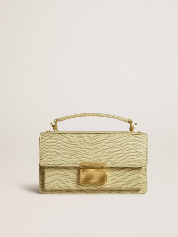 Golden Goose - Small Venezia Bag in light green python-print leather with gold details in 