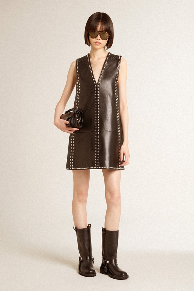 Golden Goose - Small Venezia Bag in black metallic leather with black details in 