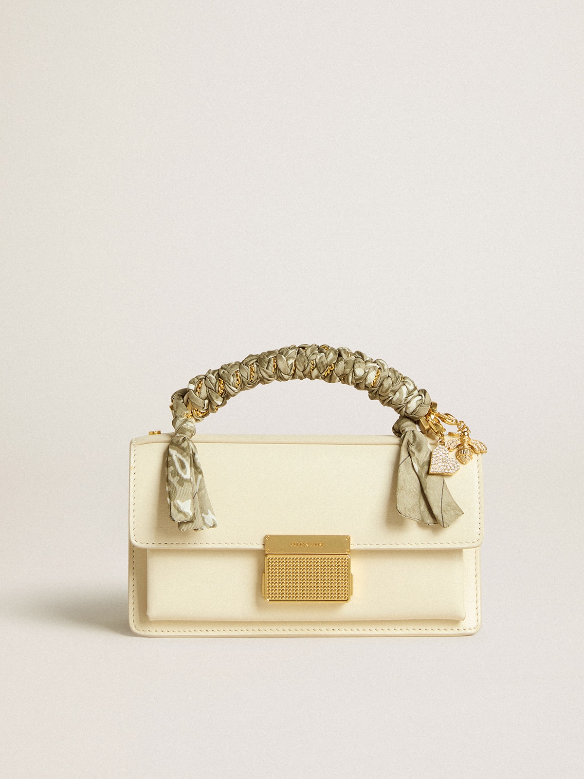 Golden Goose - Small Venezia Bag in butter-colored boarded leather with braided scarf and double charm  in 