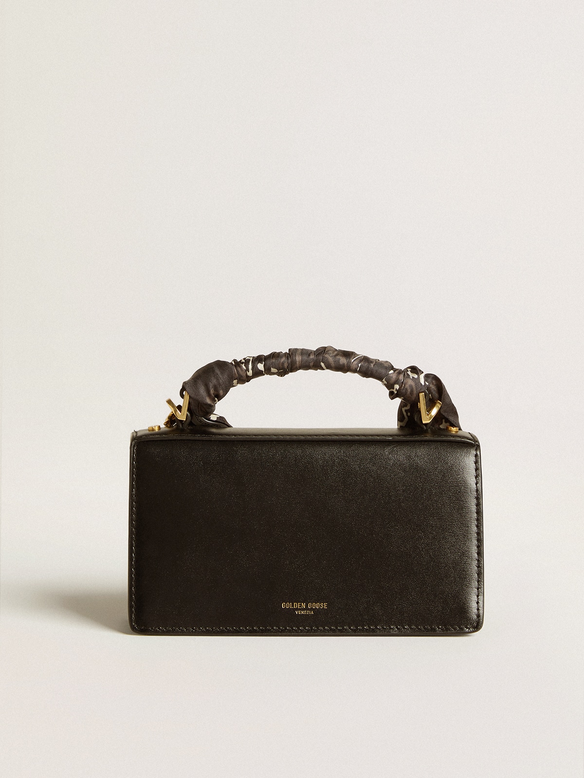 Golden Goose - Small Venezia Bag in black boarded leather with silk scarf and charm  in 