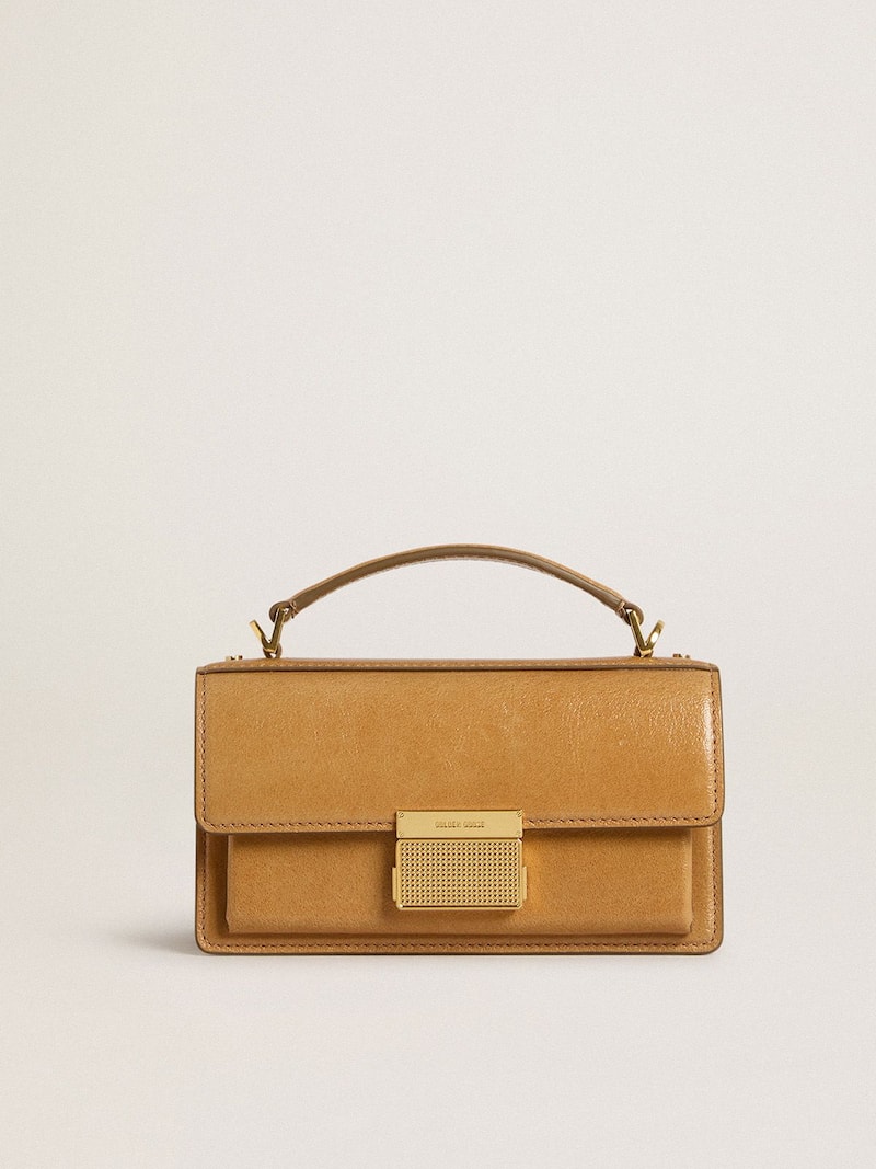 Tabakbraune Venezia Bag Small aus Leder mit goldfarbenen Details 