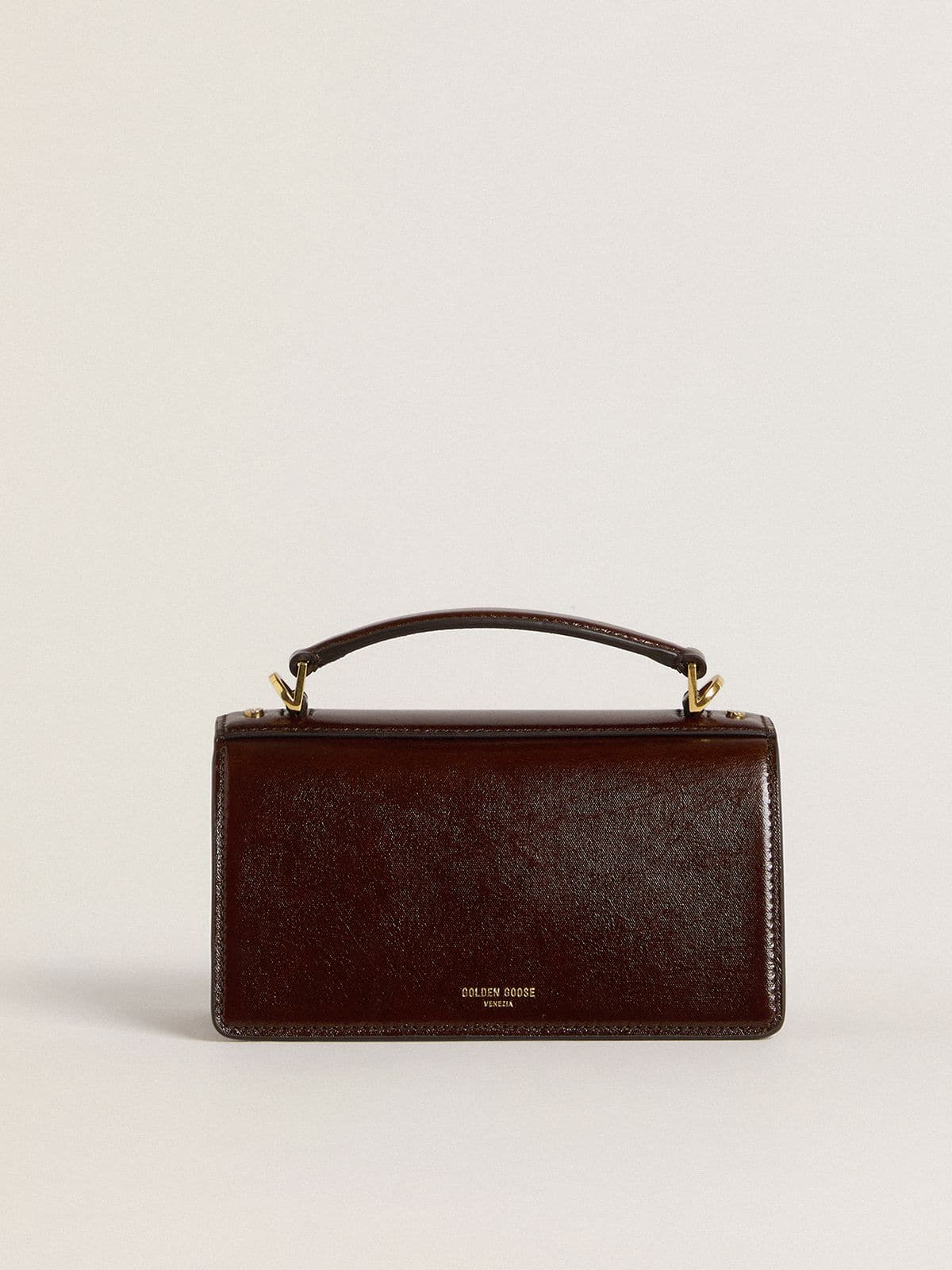 Golden Goose - Small Venezia Bag in dark brown laminated leather with gold details  in 