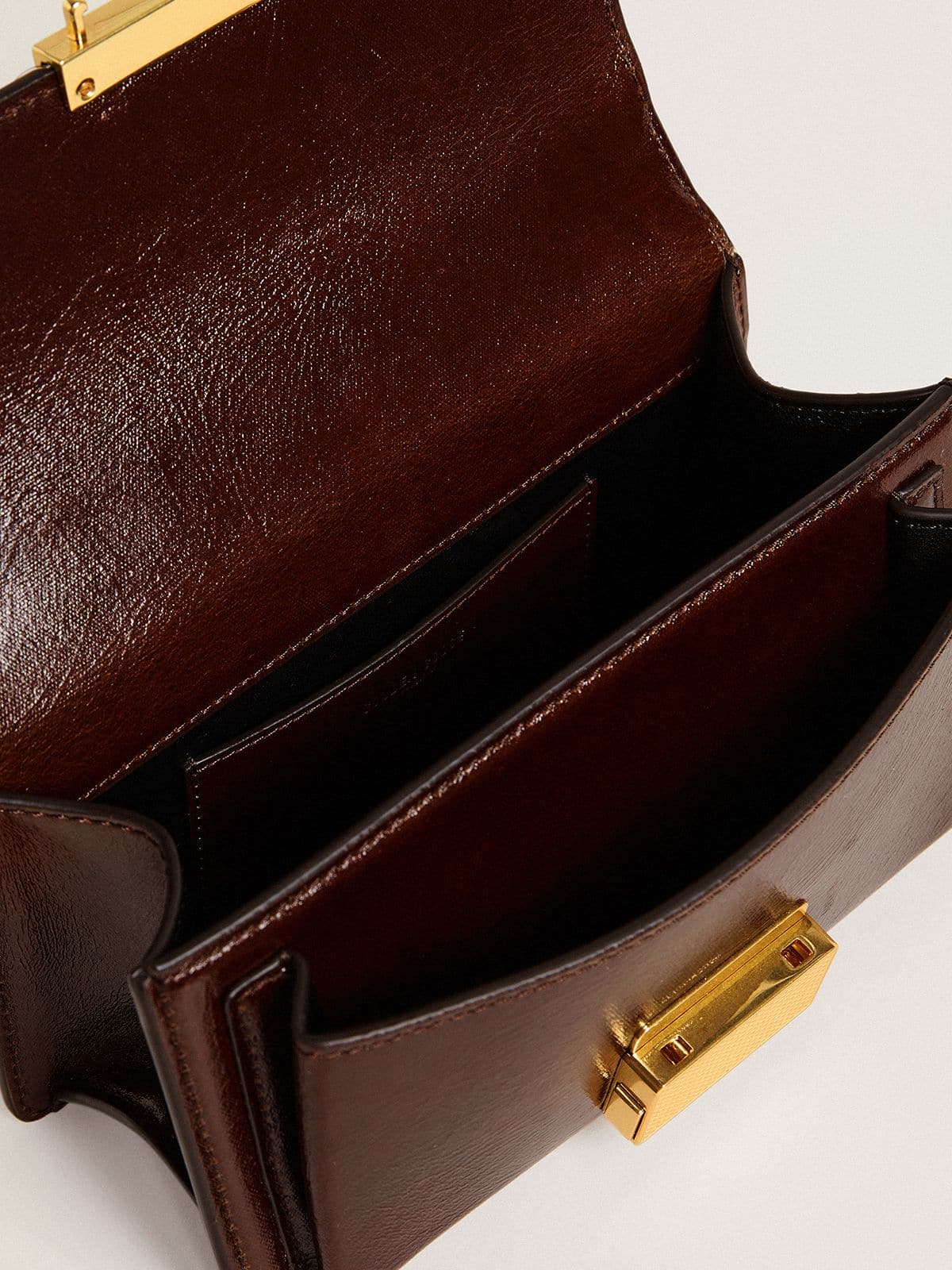 Golden Goose - Small Venezia Bag in dark brown laminated leather with gold details  in 