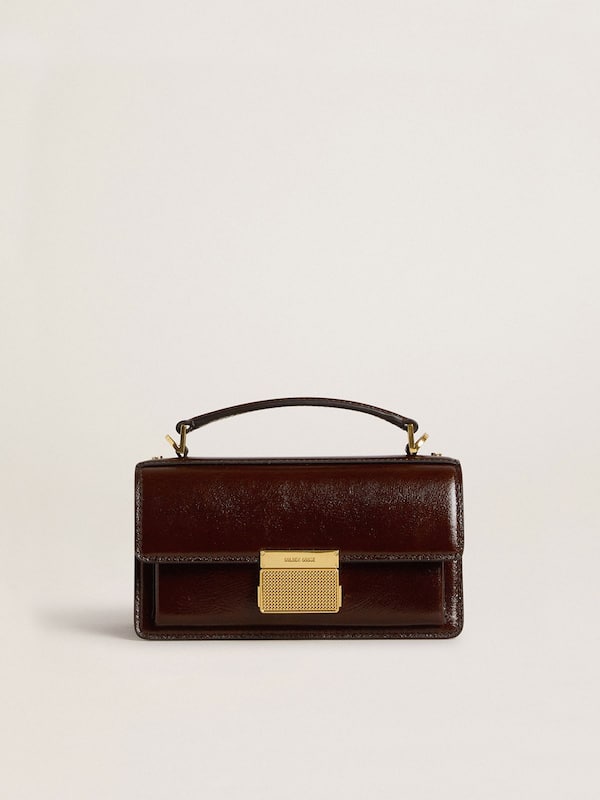 Golden Goose - Small Venezia Bag in dark brown laminated leather with gold details  in 