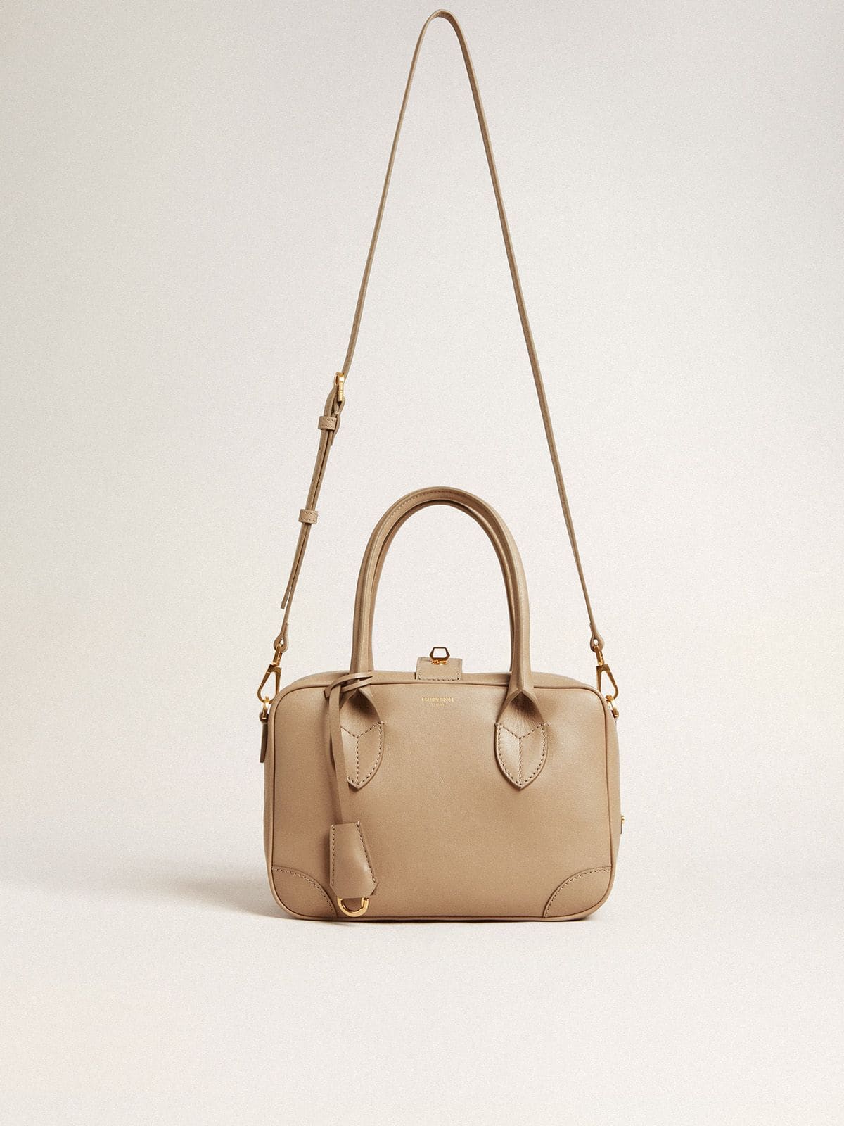 Vita Bag en cuir beige avec détails dorés