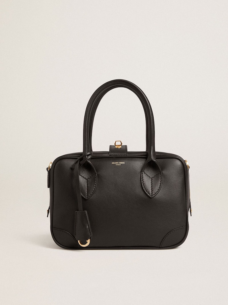 Vita Bag en cuir lisse noir avec détails dorés