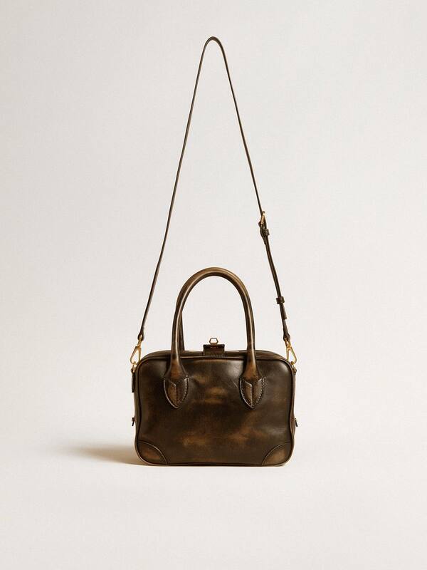 Golden Goose - Vita Bag in black distressed leather with gold details in 