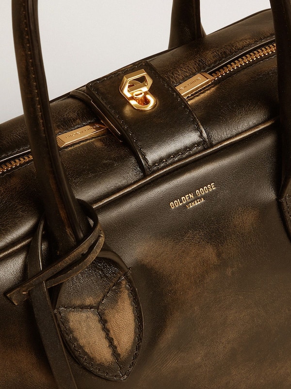 Golden Goose - Vita Bag in black distressed leather with gold details in 
